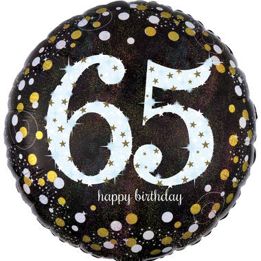Foil balloon - Holographic Sparkling - "65 Happy Birthday" - 45 cm